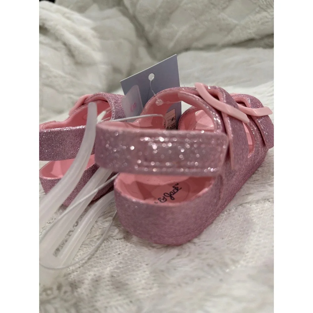 Cat & Jack Toddler Girls Pink Glitter Double Strap Buckle Sandals Size 5 NWT